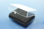 Box, plastic, black / clear, 55x38x18mm with foam inlay 10mm