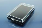 Box, plastic, black / clear, 70x45x14mm with suede inlay