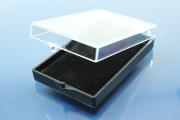 Box, plastic, black / clear, 70x45x14mm with suede inlay
