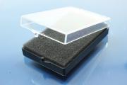 Box, plastic, black / clear, 70x45x14mm with foam inlay 10mm