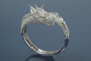 Bangle Dragon 925/- Silver rhodium plated, with Cubic Zirconia