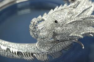 Bangle Dragon 925/- Silver rhodium plated, with Cubic Zirconia