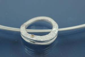 Colliermittelteil 925/- Silber mit gelben natural Brillant vollschliff, 0,02 ct gefasst, Flche beide Seiten gehmmert ca Mae A 20,5 I 14,5mm Bohrung 2,2mm Strke 4,5 im Verlauf 1,3mm