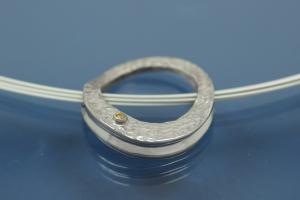 Colliermittelteil 925/- Silber rhodiniert mit gelben natural Brillant vollschliff, 0,02 ct gefasst, Fl�che beide Seiten geh�mmert ca Ma�e A� 20,5 I� 14,5mm Bohrung �2,2mm St�rke 4,5 im Verlauf 1,3mm