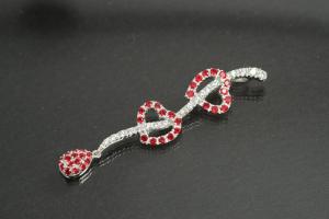Anhnger zwei Herzen am Stab & integrierter Schlaufe 925/- Silber rhodiniert, mit weien und roten Zirkonia,
