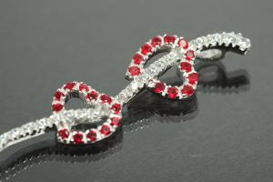 Anhnger zwei Herzen am Stab & integrierter Schlaufe 925/- Silber rhodiniert, mit weien und roten Zirkonia,