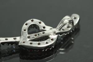 Anhnger zwei Herzen am Stab & integrierter Schlaufe 925/- Silber rhodiniert, mit weien und roten Zirkonia,