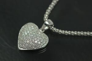 Pendant Heart Small Heart 925/- Silver rhodium plated with white Zirconia,