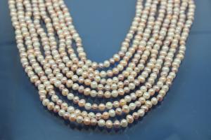 Potato multicolor Freshwater Pearls Necklace with 8-rows ca. 6mm , 8-rows and with 925/- Silver sliding clasp