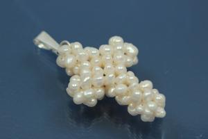 Pearl cross made of Freshwaterpearls with bail 925/- Silver,