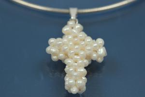 Pearl cross made of Freshwaterpearls with bail 925/- Silver,